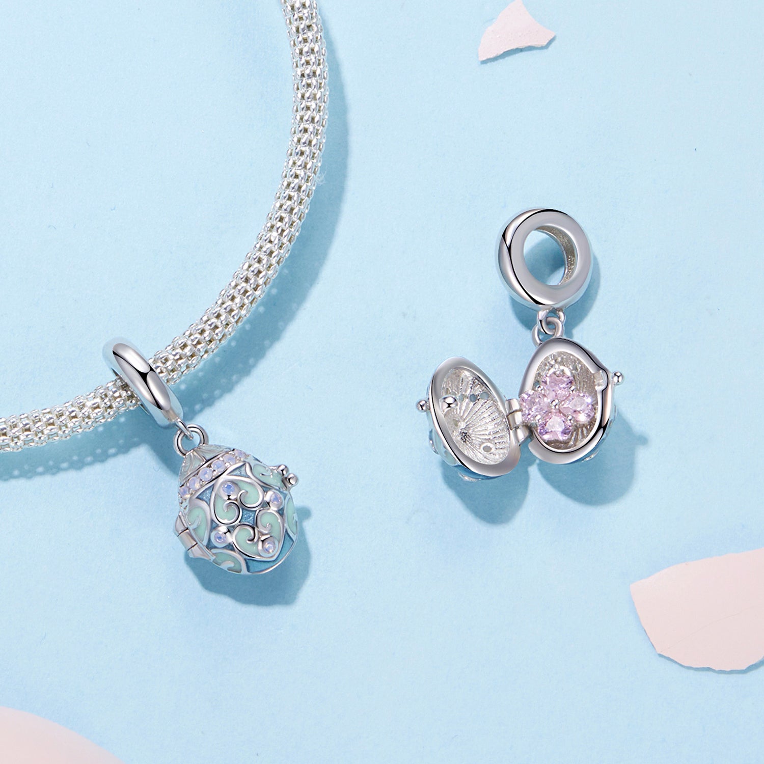 Silver Charm An Openable Lucky Egg CZ Dangle Charm For Sale - sursenso Charm