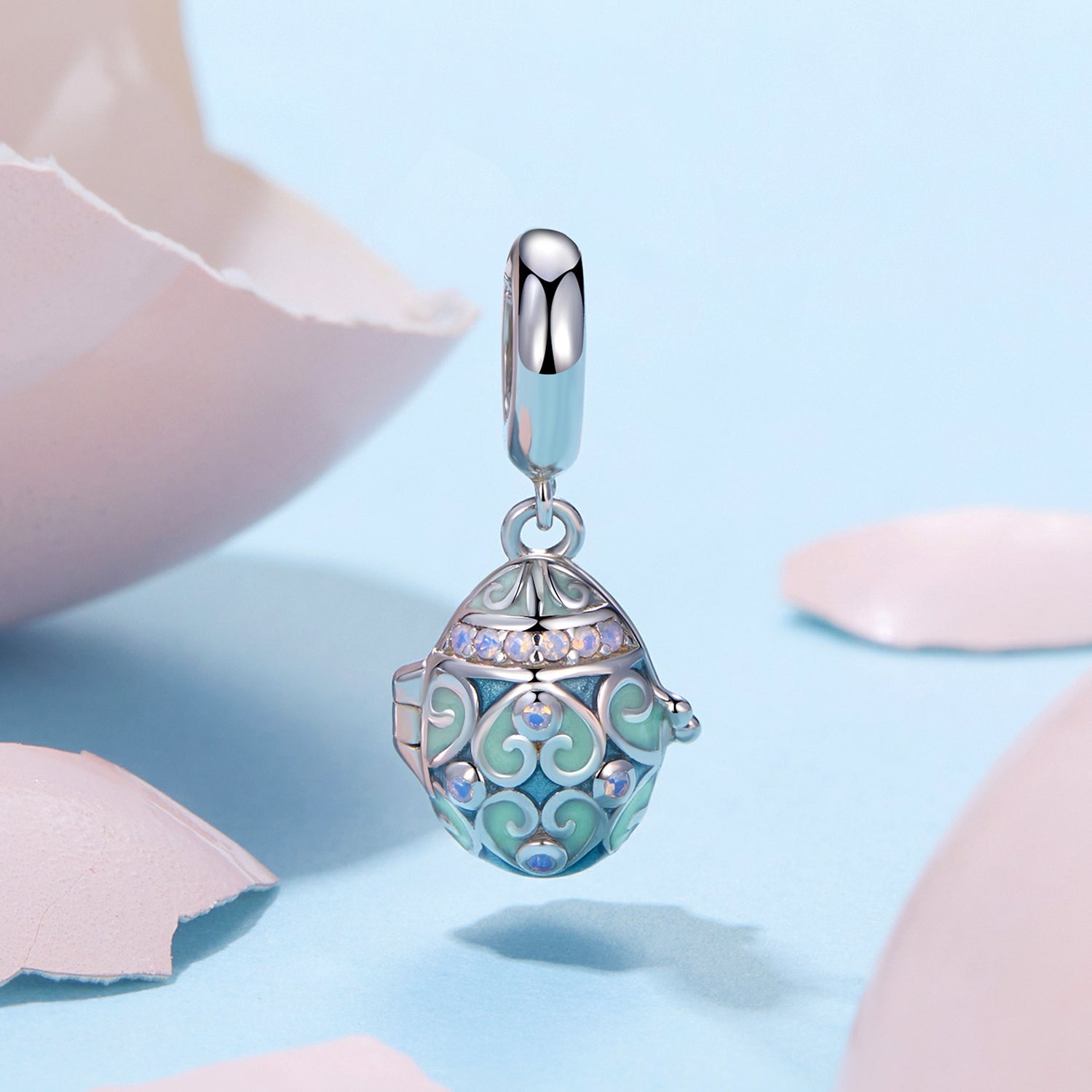 Silver Charm An Openable Lucky Egg CZ Dangle Charm For Sale - sursenso Charm