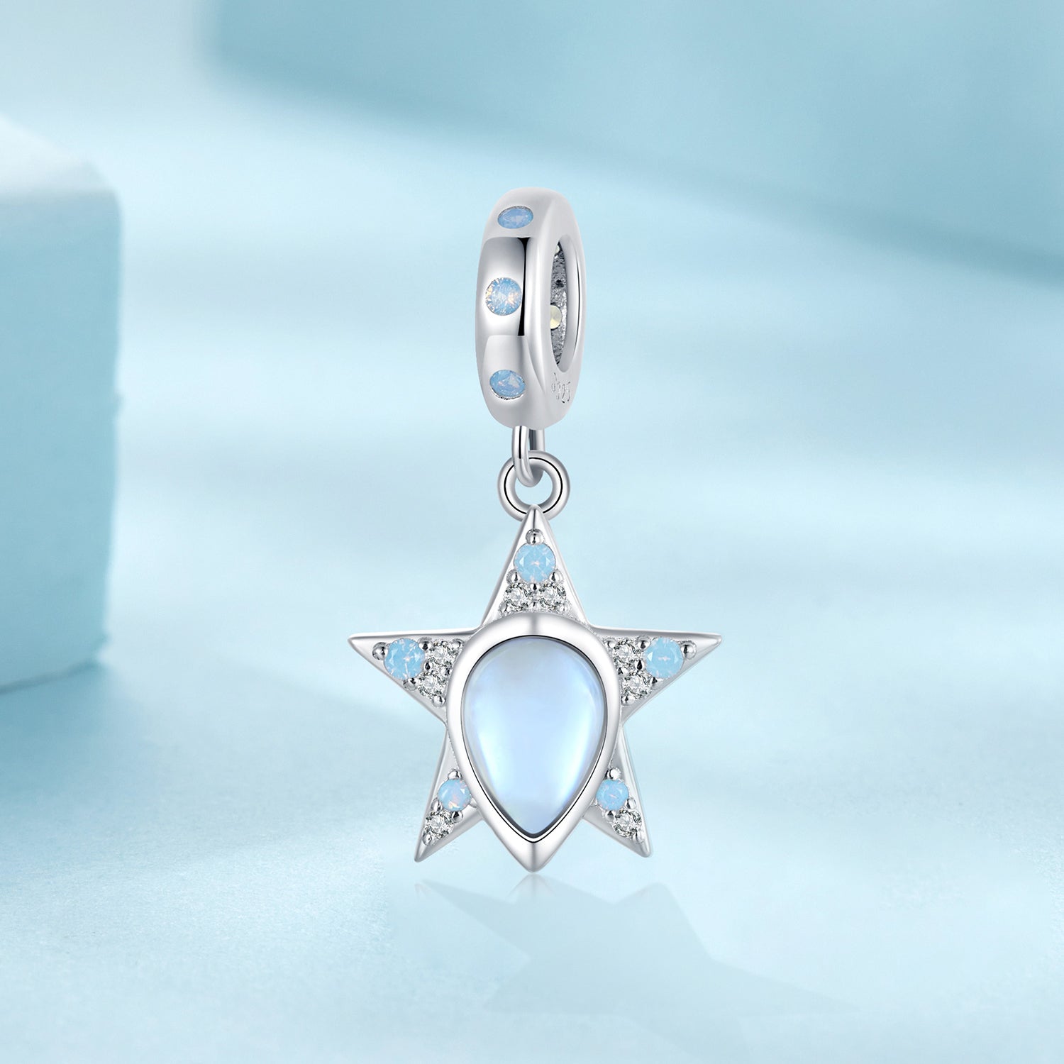 Silver Charm Blue Glass Star CZ Dangle Charm For Sale - sursenso Charm