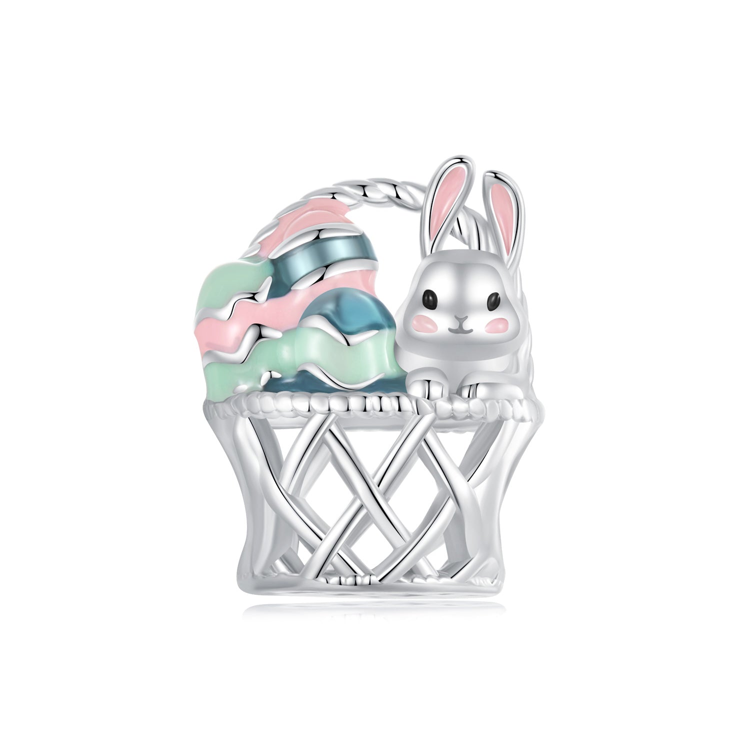 Silver Charm Bunny Egg Basket Charm For Sale - sursenso Charm