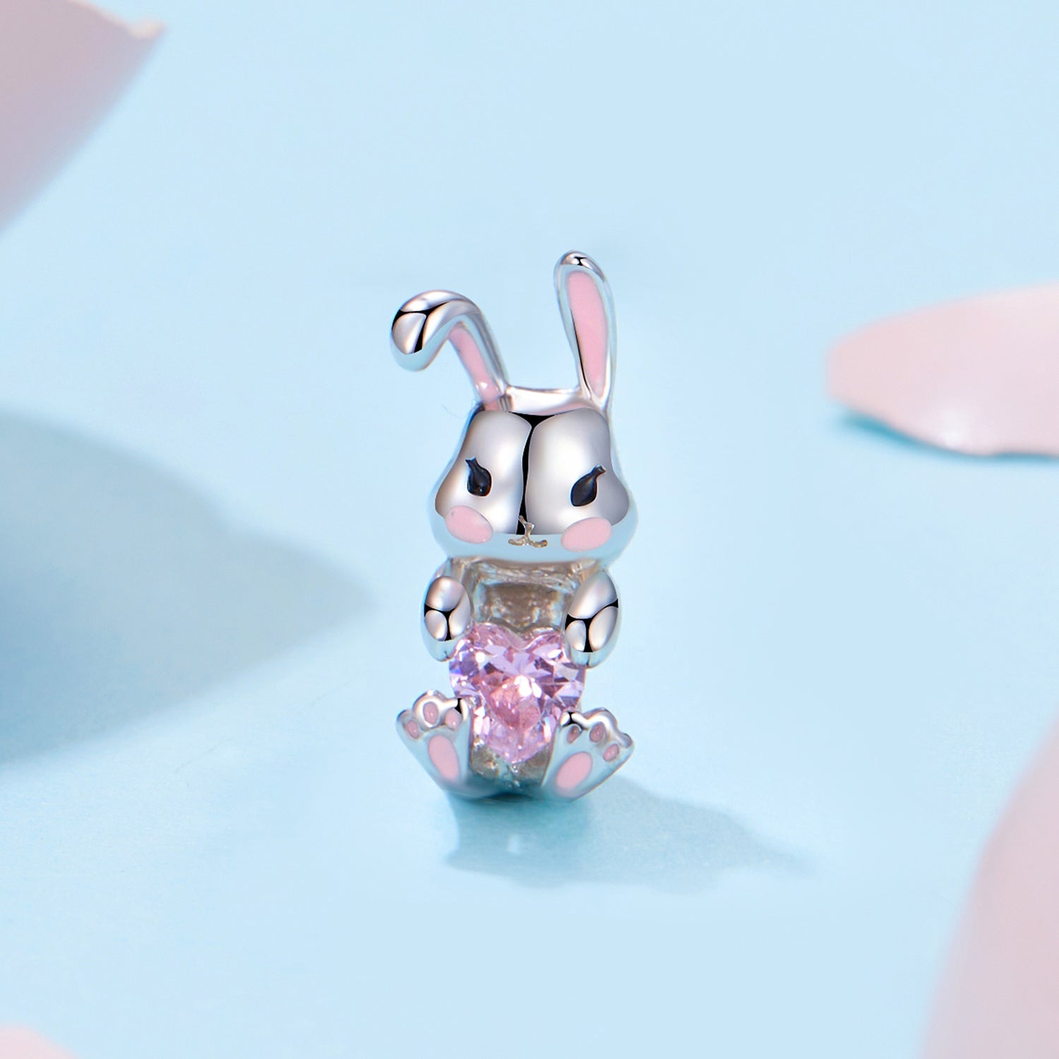 Silver Charm Pink Easter Rabbit CZ Charm For Sale - sursenso Charm