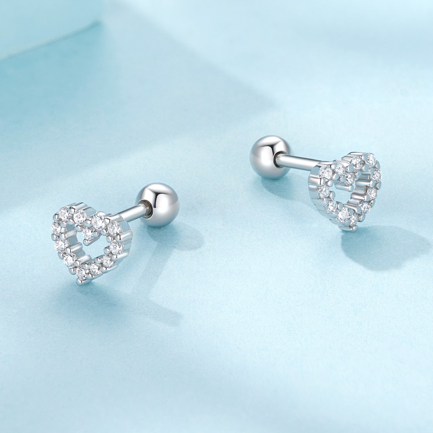 Silver Earrings Heart Thread CZ Stud Earrings For Sale - sursenso Earring