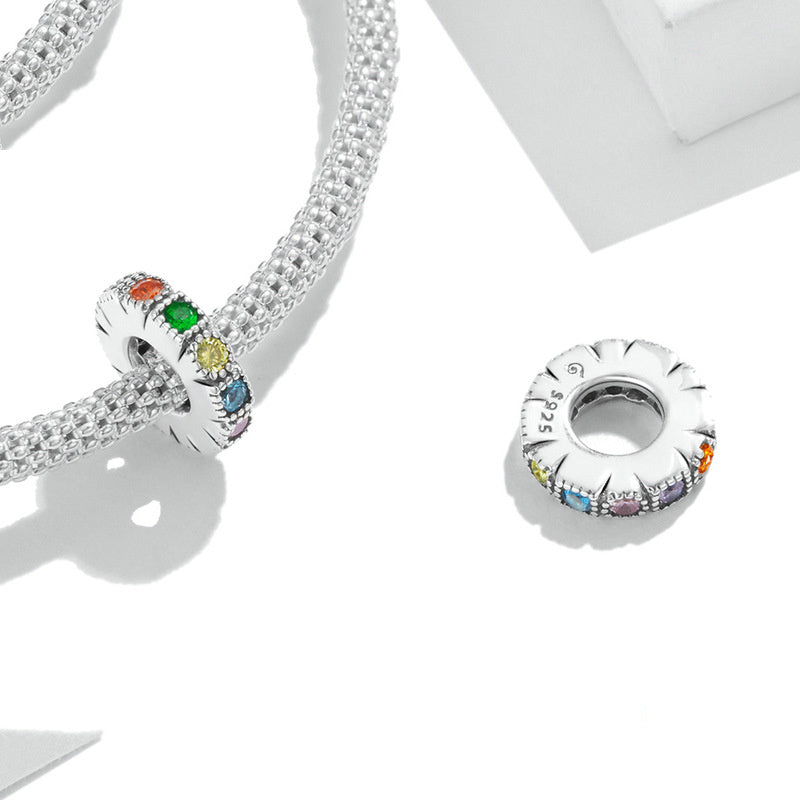 Silver Charm Rainbow Stone Color Bead CZ Charm For Sale - sursenso Charm