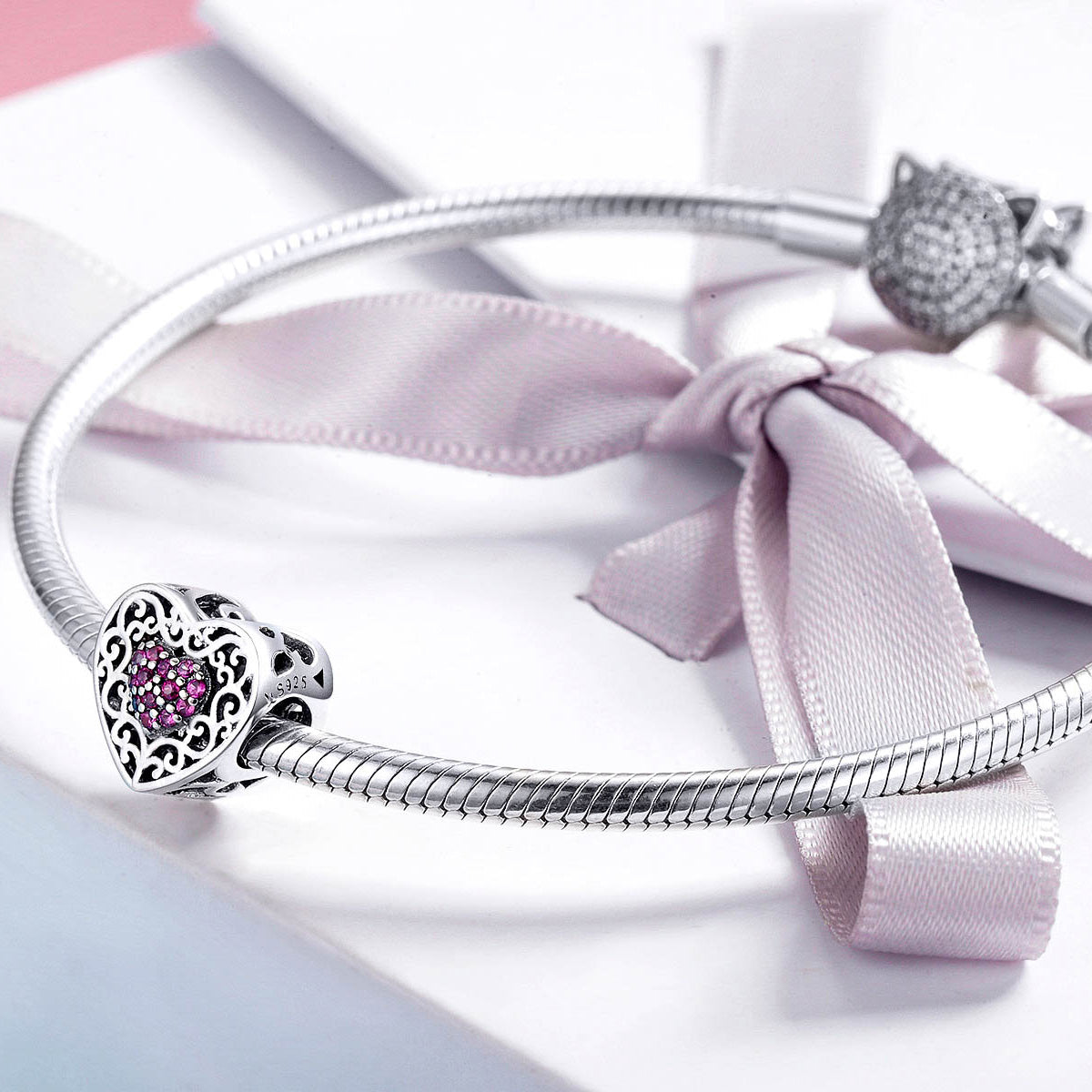 Silver Charm Valentine's Day Love Heart CZ Charm For Sale - sursenso Charm