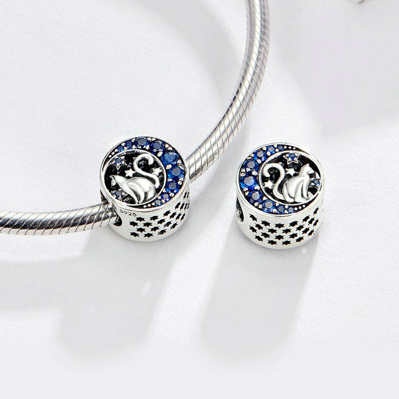 Silver Charm Cat In The Moon CZ Charm For Sale - sursenso Charm