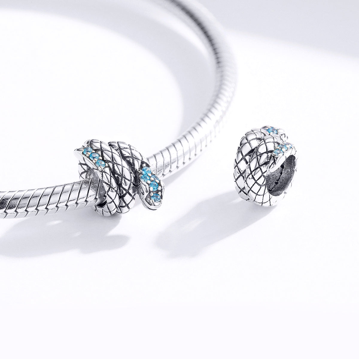 Silver Charm Entangle Snake Blue CZ Charm For Sale - sursenso Charm