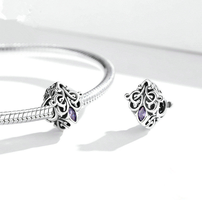 Silver Charm Myth Blue Stone Rhombus Openwork CZ Charm For Sale - sursenso Charm