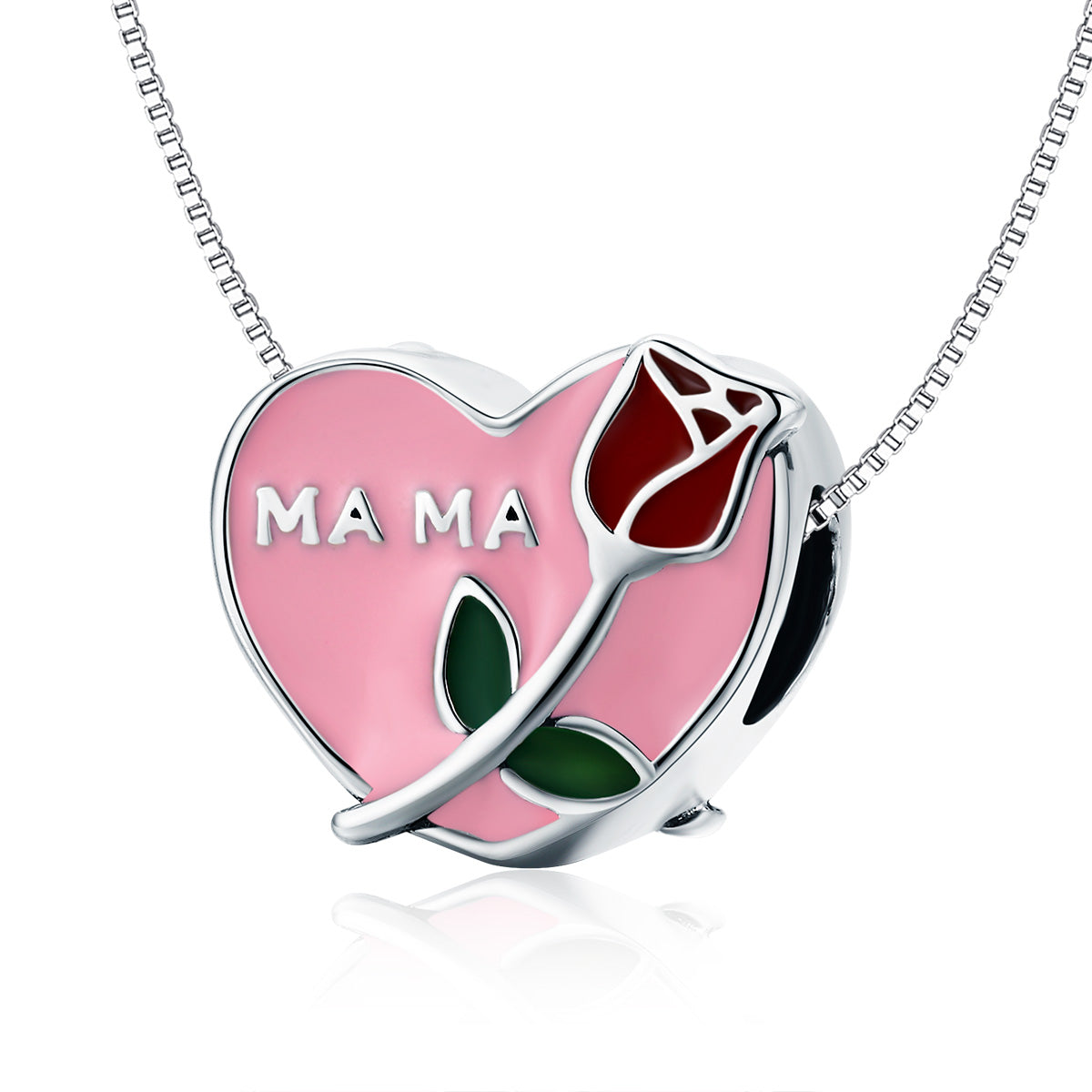Silver Charm Mama in Heart Rose Flower Charm For Sale - sursenso Charm