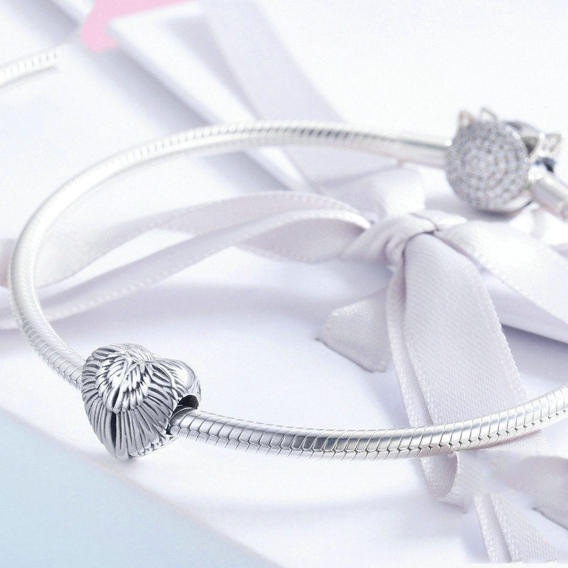 Silver Charm Angel Wings in Heart Charm For Sale - sursenso Charm