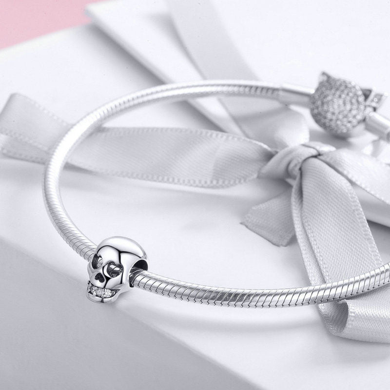 Silver Charm Halloween Skull Head CZ Charm For Sale - sursenso Charm