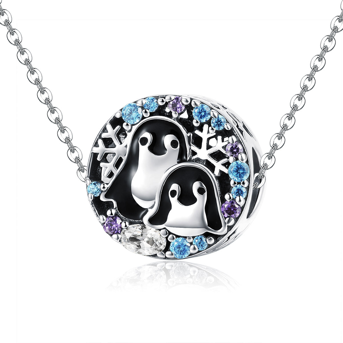 Silver Charm Animal Penguin Family CZ Charm For Sale - sursenso Charm