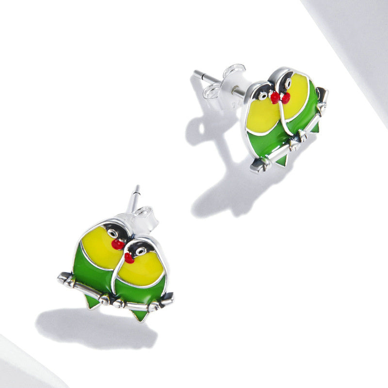 Silver Earrings Two Colored Orioles Stud Earrings For Sale - sursenso Earring