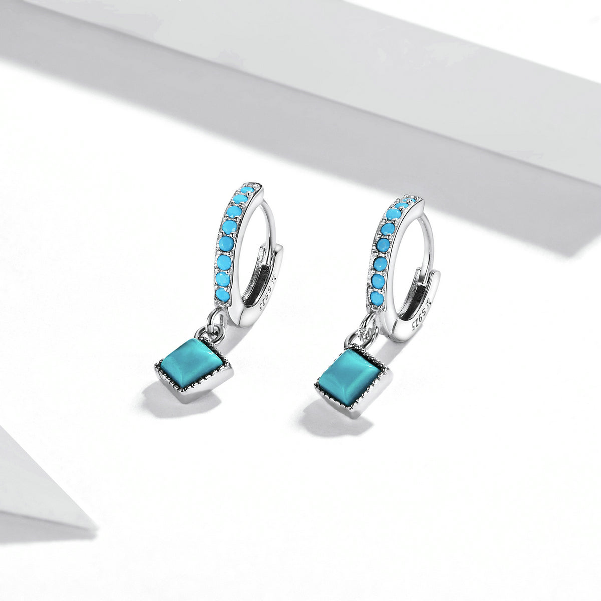 Silver Earrings Turquoise Pendant Drop Hoop Earrings For Sale - sursenso Earring