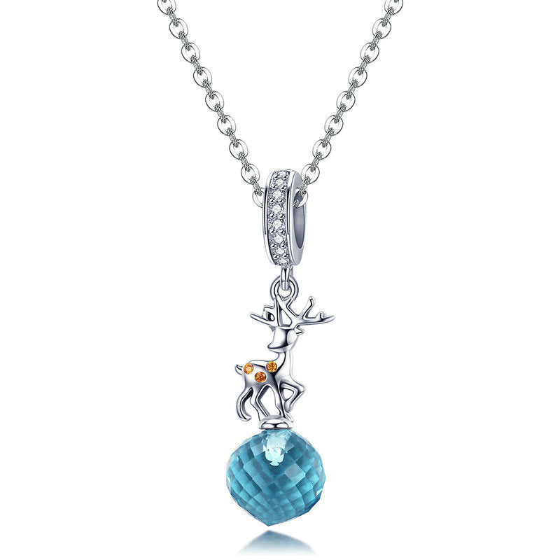 Silver Pendant Lovely Elk Blue CZ Dangle Charm For Sale - sursenso Pendant