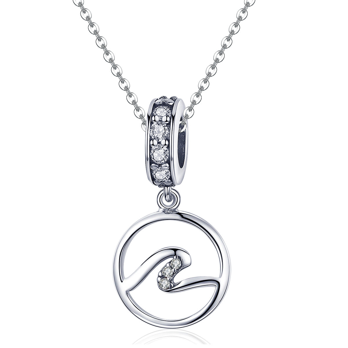 Silver Pendant Dazzling Waves CZ Dangle Charm For Sale - sursenso Pendant
