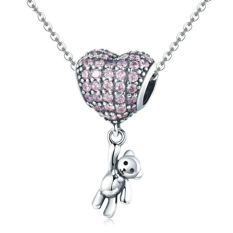 Silver Pendant Pink Heart Bear CZ Dangle Charm For Sale - sursenso Pendant