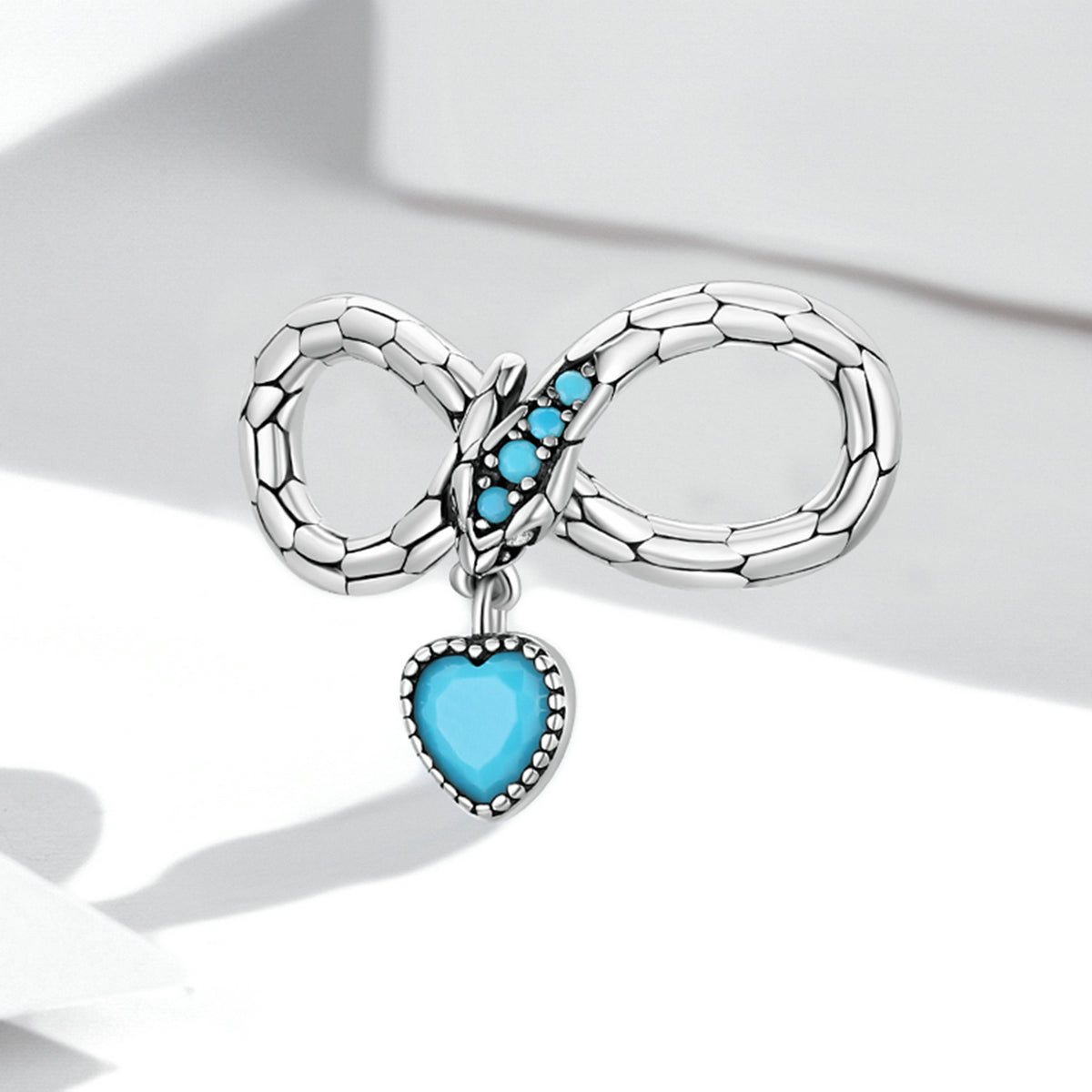 Silver Pendant Snake Infinite Love Blue Bead CZ Dangle Charm For Sale - sursenso Pendant