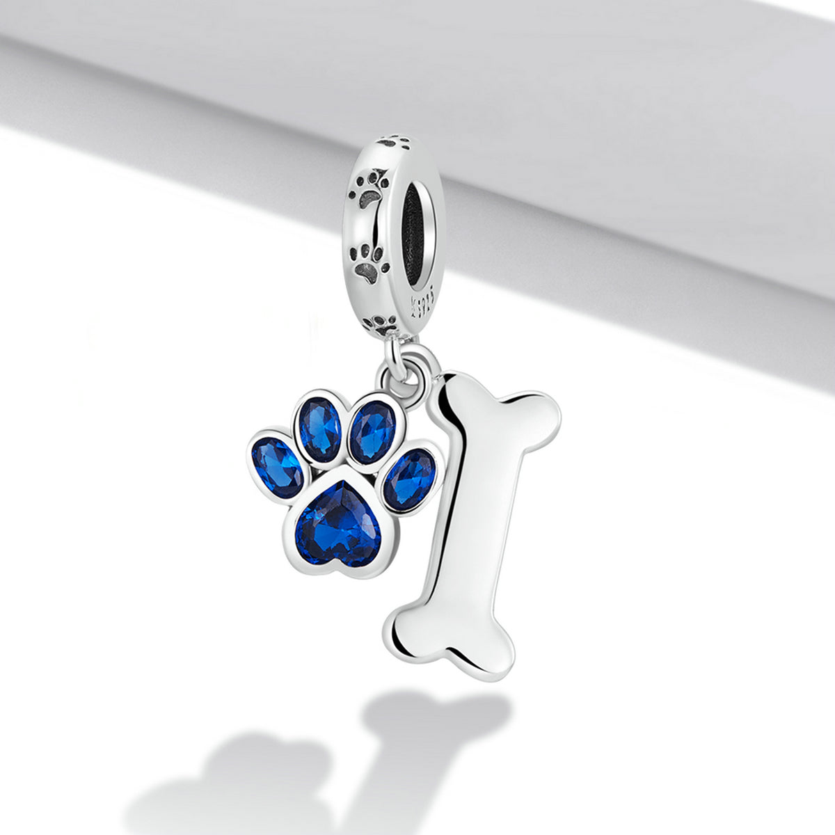 Silver Pendant Dog Paw & Bone CZ Dangle Charm For Sale - sursenso Pendant