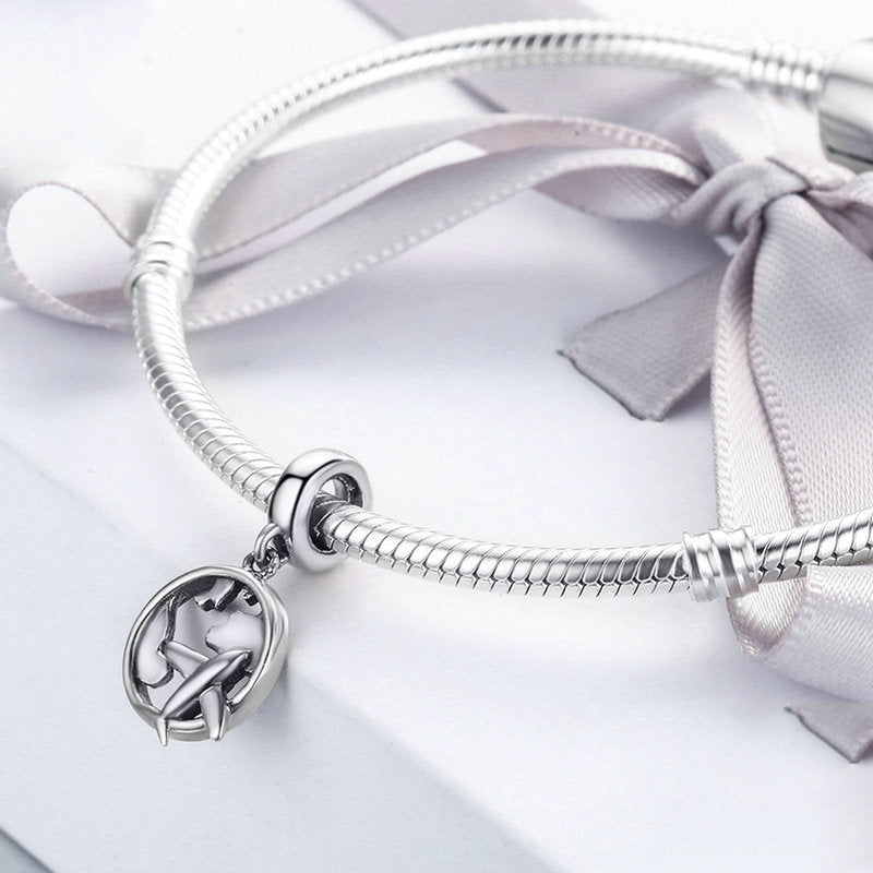 Silver Pendant Traveling World and Plane Dangle Charm For Sale - sursenso Pendant