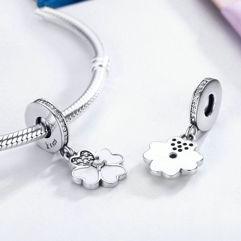 Silver Pendant Heart Petals Clover CZ Dangle Charm For Sale - sursenso Pendant