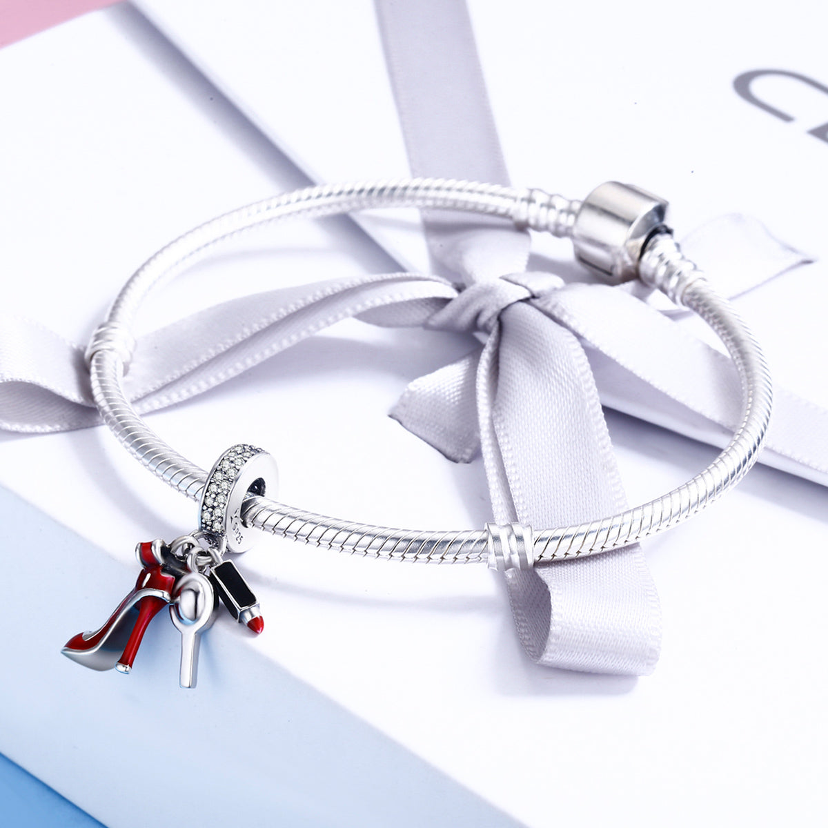 Silver Pendant Sexy Red High Heels Makeup Mirror CZ Dangle Charm For Sale - sursenso Pendant