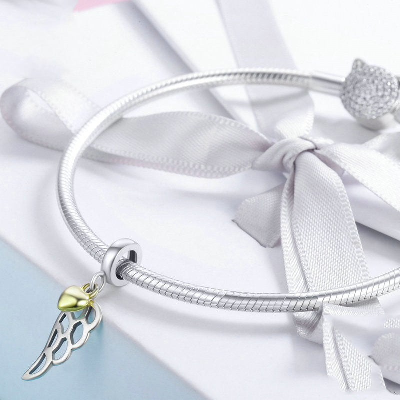 Silver Pendant Feathers Wings Gold Heart Dangle Charm For Sale - sursenso Pendant