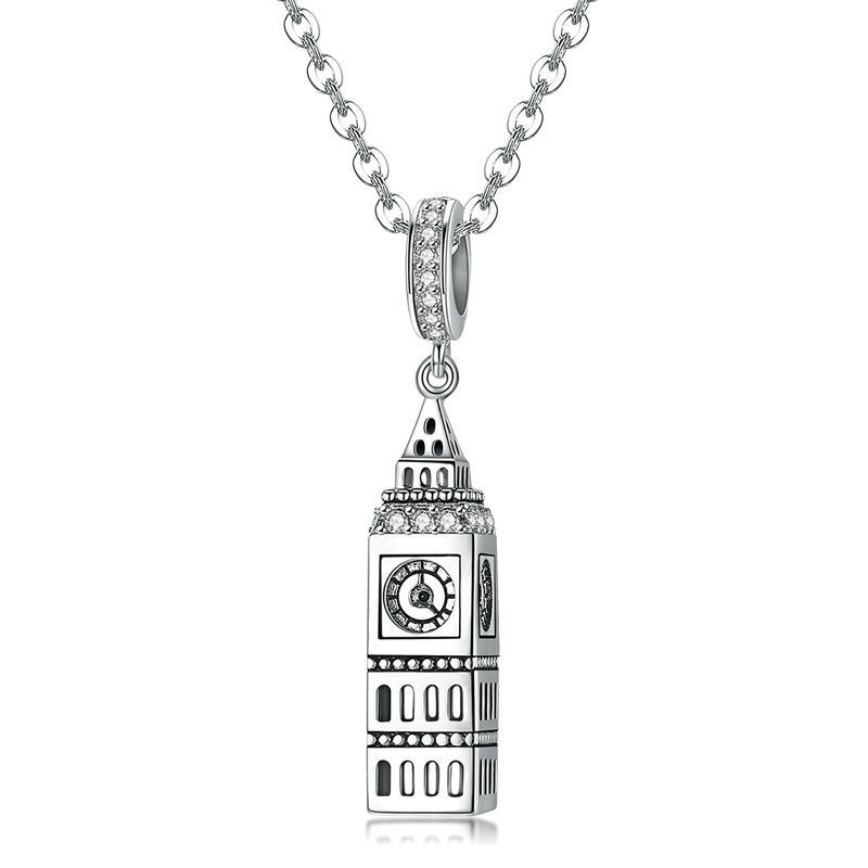 Silver Pendant British Big Ben Building CZ Dangle Charm For Sale - sursenso Pendant