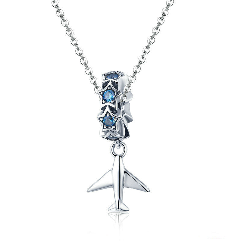 Silver Pendant Blue Stackable Dazzling Travel Plane CZ Dangle Charm For Sale - sursenso Pendant