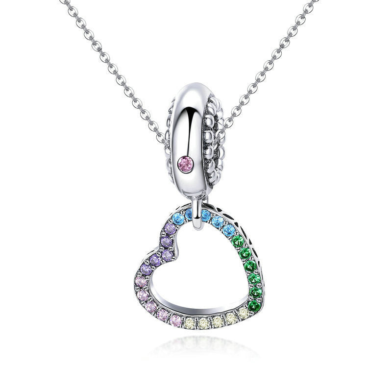 Silver Pendant Romantic Rainbow Heart CZ Dangle Charm For Sale - sursenso Pendant