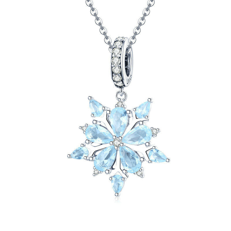 Silver Pendant Winter Blue Snowflake CZ Dangle Charm For Sale - sursenso Pendant