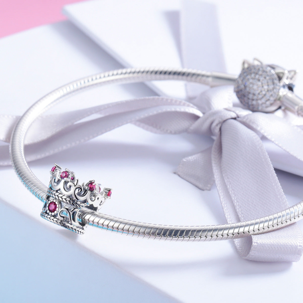 Silver Charm Red Crystal Crown of Laurels CZ Charm For Sale - sursenso Charm