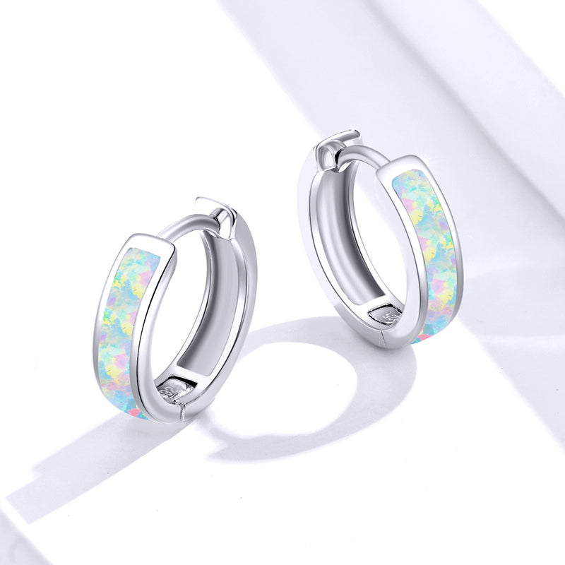 Silver Earrings Opal Hoop Earrings For Sale - sursenso Earring