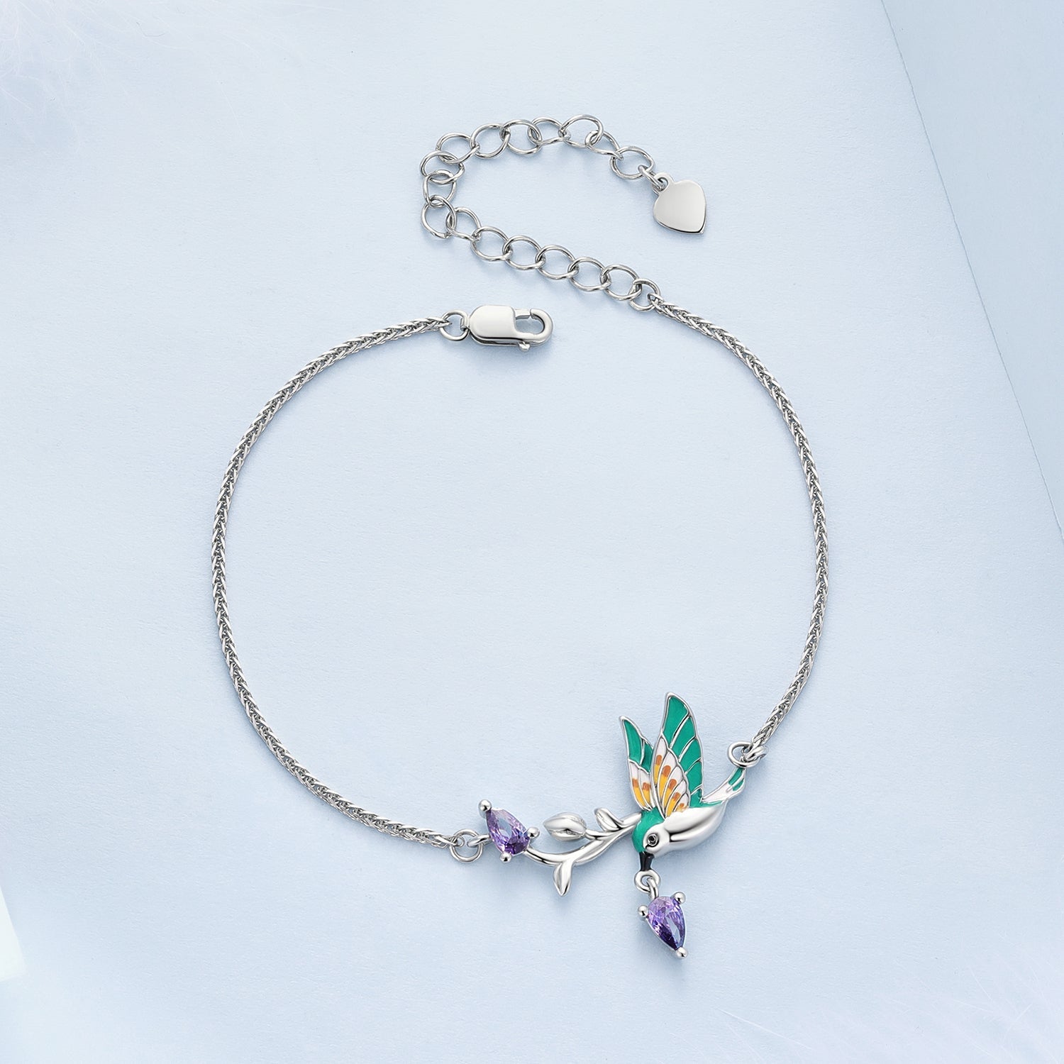 Silver Bracelet Beautiful Kingfisher CZ Adjustable Chain For Sale - sursenso Bracelet