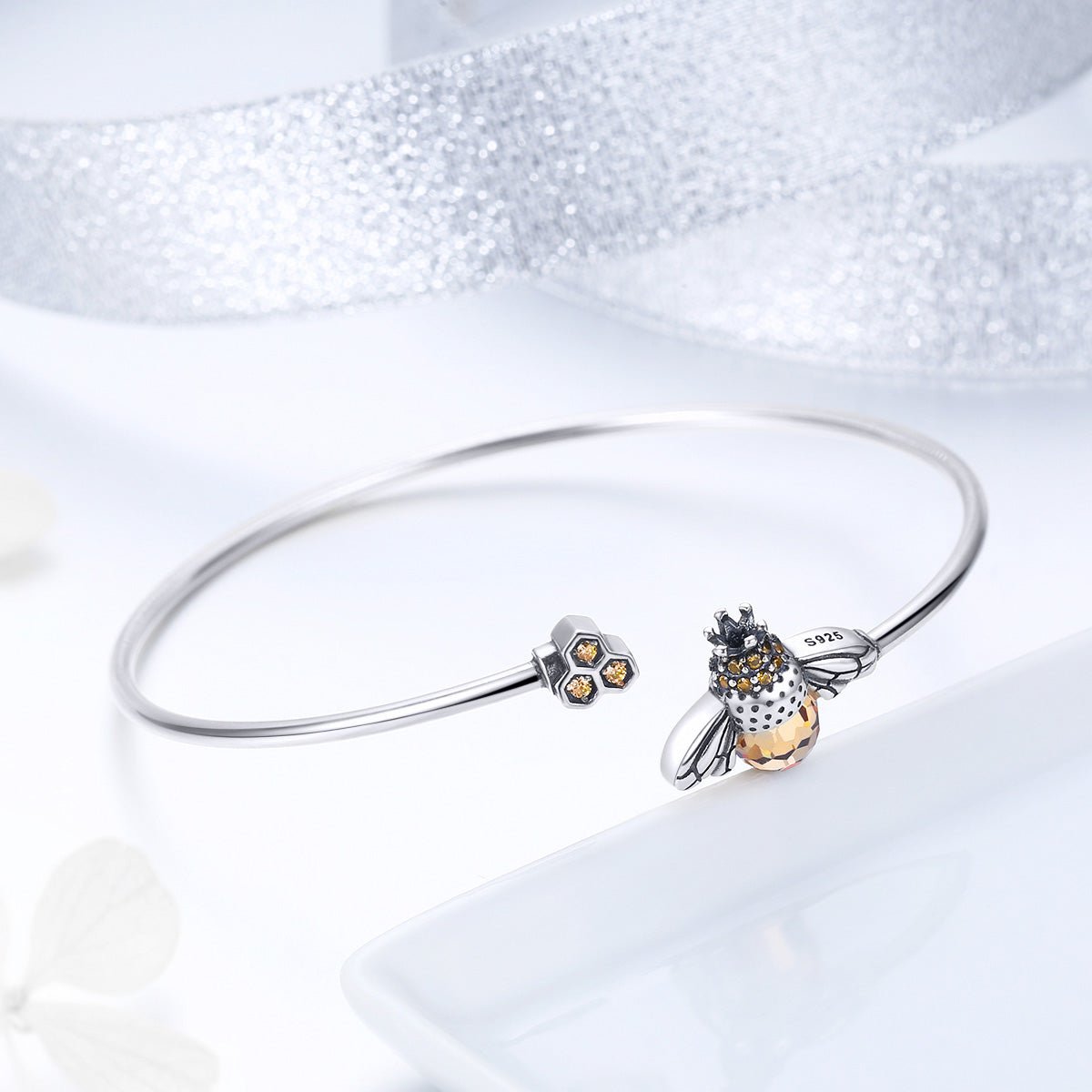 Silver Bracelet Crystal Bee and Honeycomb Bangles For Sale - sursenso Bracelet