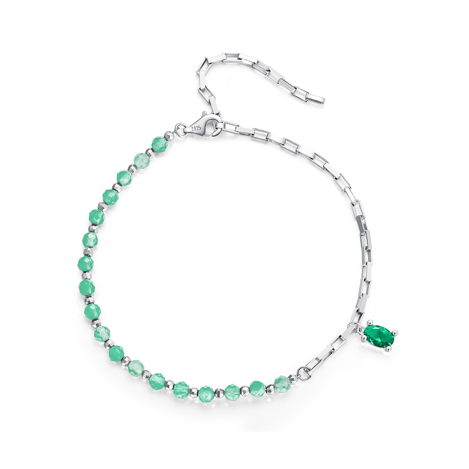 Silver Bracelet Crystal Glass Green CZ Chain For Sale - sursenso Bracelet
