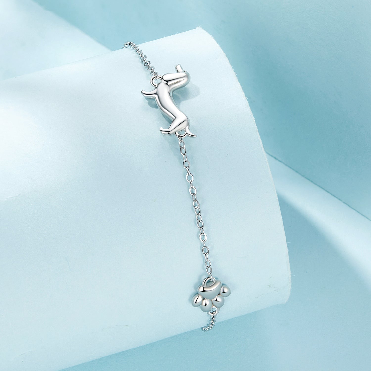 Silver Bracelet Dachshund CZ Chain Adjustable For Sale - sursenso Bracelet