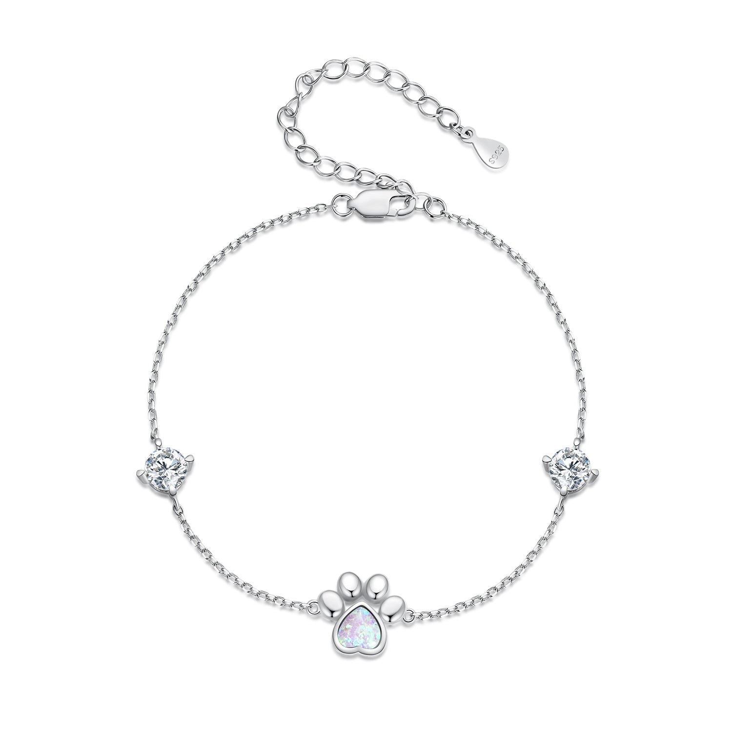 Silver Bracelet Delicate Paw Print CZ Chain Adjustable For Sale - sursenso Bracelet