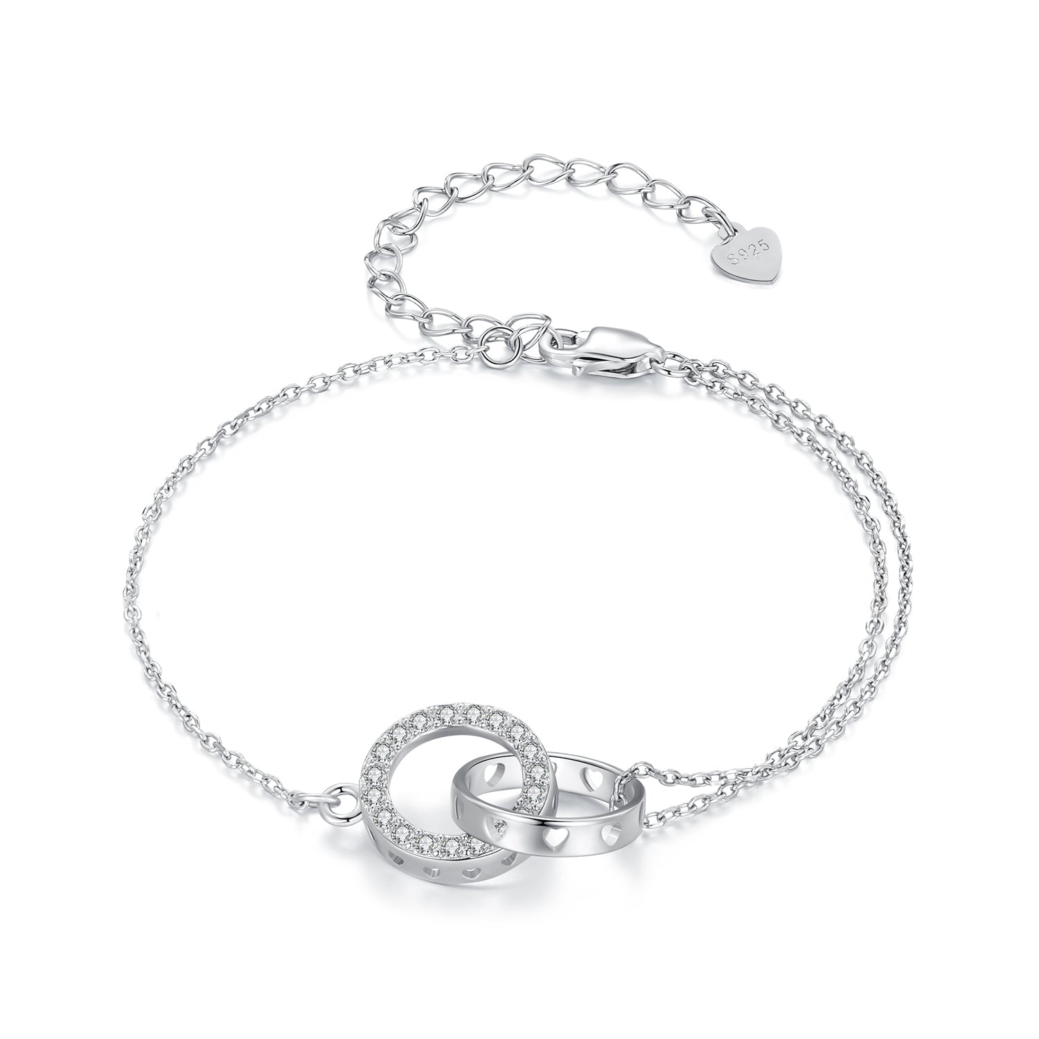 Silver Bracelet Double Hoop CZ Chain For Sale - sursenso Bracelet