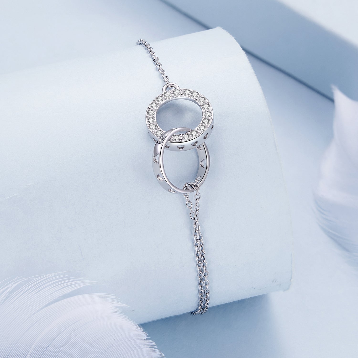 Silver Bracelet Double Hoop CZ Chain For Sale - sursenso Bracelet