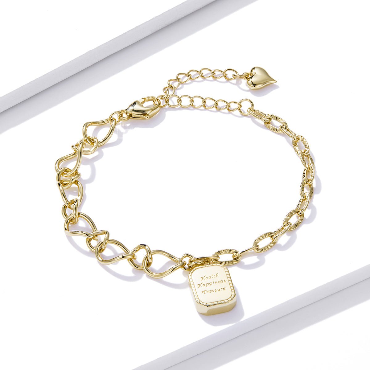 Silver Bracelet Gold Link Chain with Happiness Pendants For Sale - sursenso Bracelet