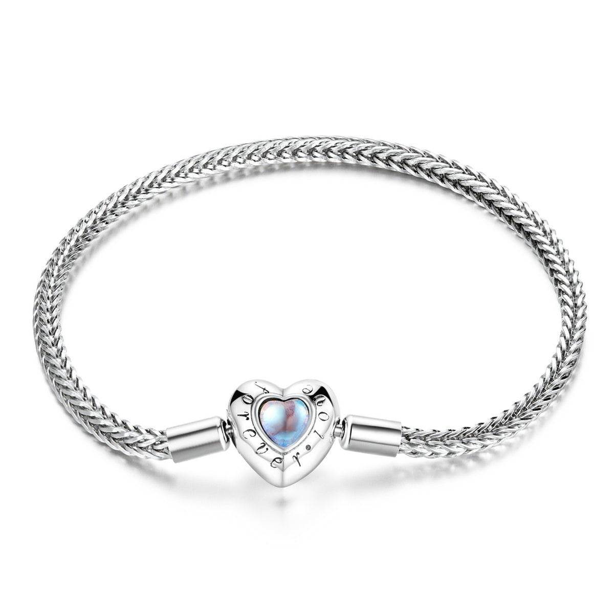 Silver Bracelet Moonstone Heart Beads Snake Chain Clasp Bangle For Sale - sursenso Bracelet