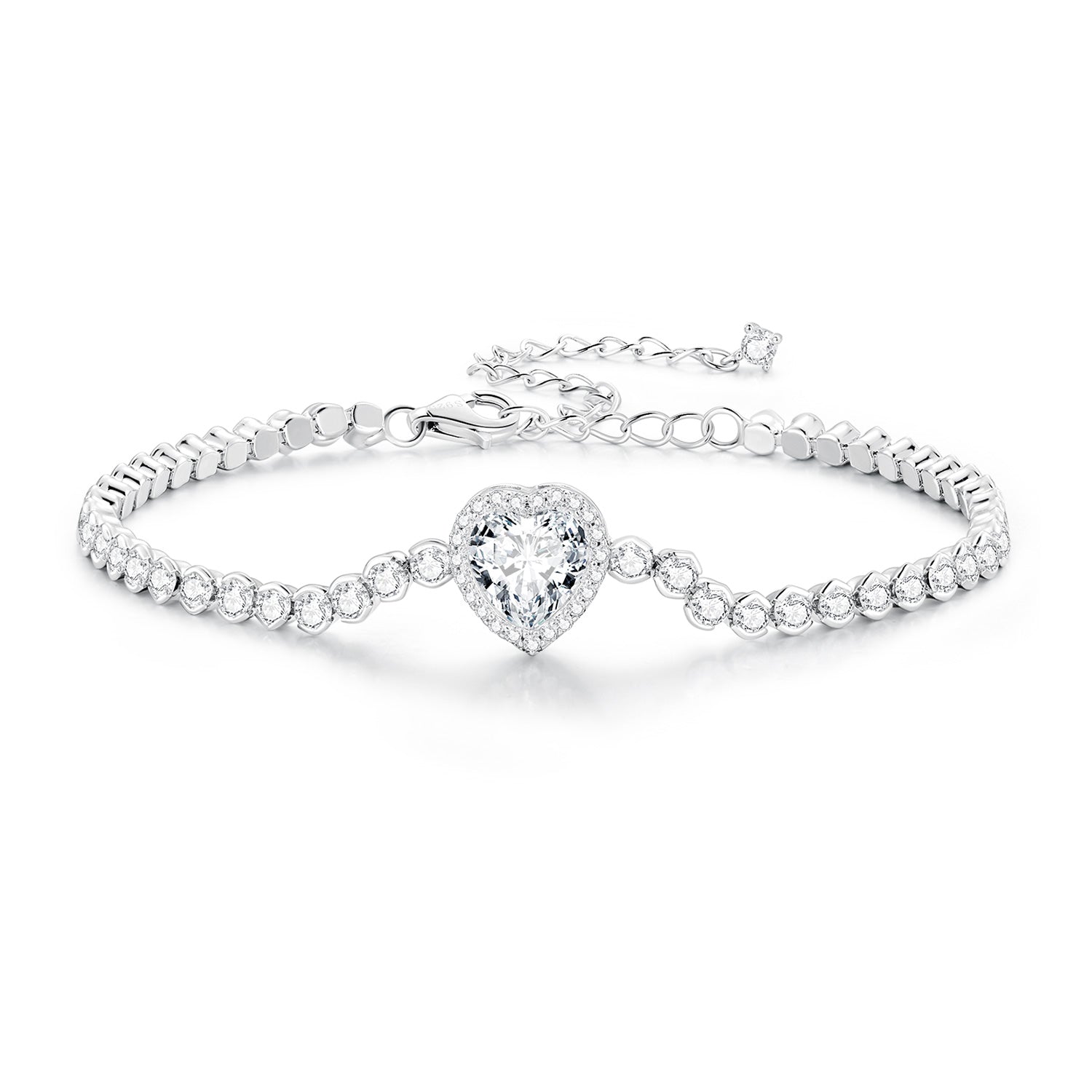 Silver Bracelet Shining Heart CZ Chain For Sale - sursenso Bracelet