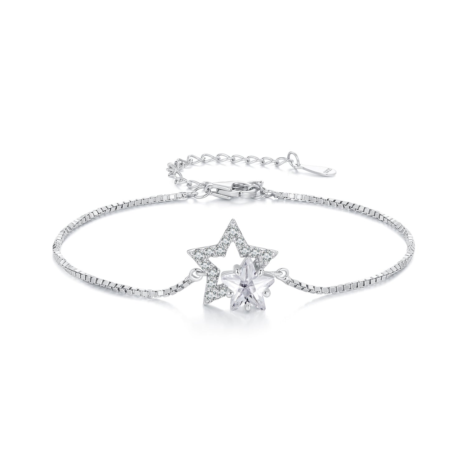 Silver Bracelet Star Within Star CZ Chain For Sale - sursenso Bracelet