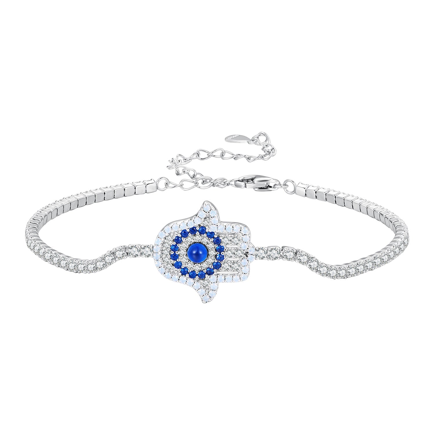 Silver Bracelet The Hand of Fatima and Devil Eye CZ Chain Bracelet For Sale - sursenso Bracelet