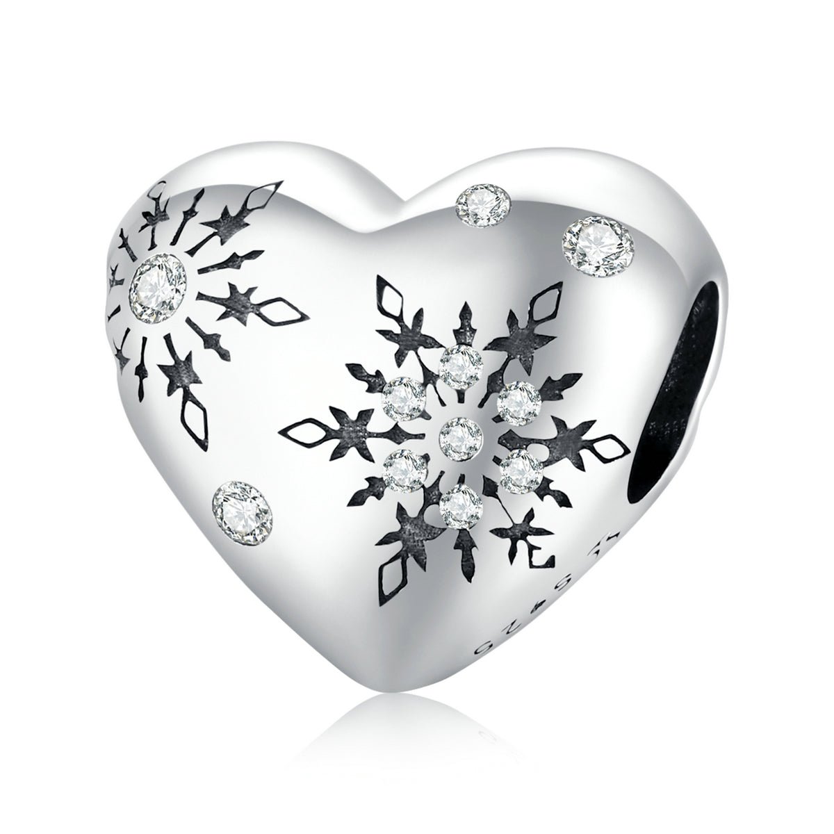 Silver Charm 3D Snowflake Heart CZ Charm For Sale - sursenso Charm