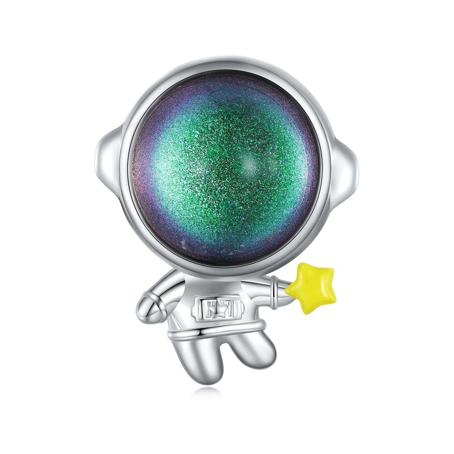 Silver Charm An Astronaut with A Star Green CZ Charm For Sale - sursenso Charm