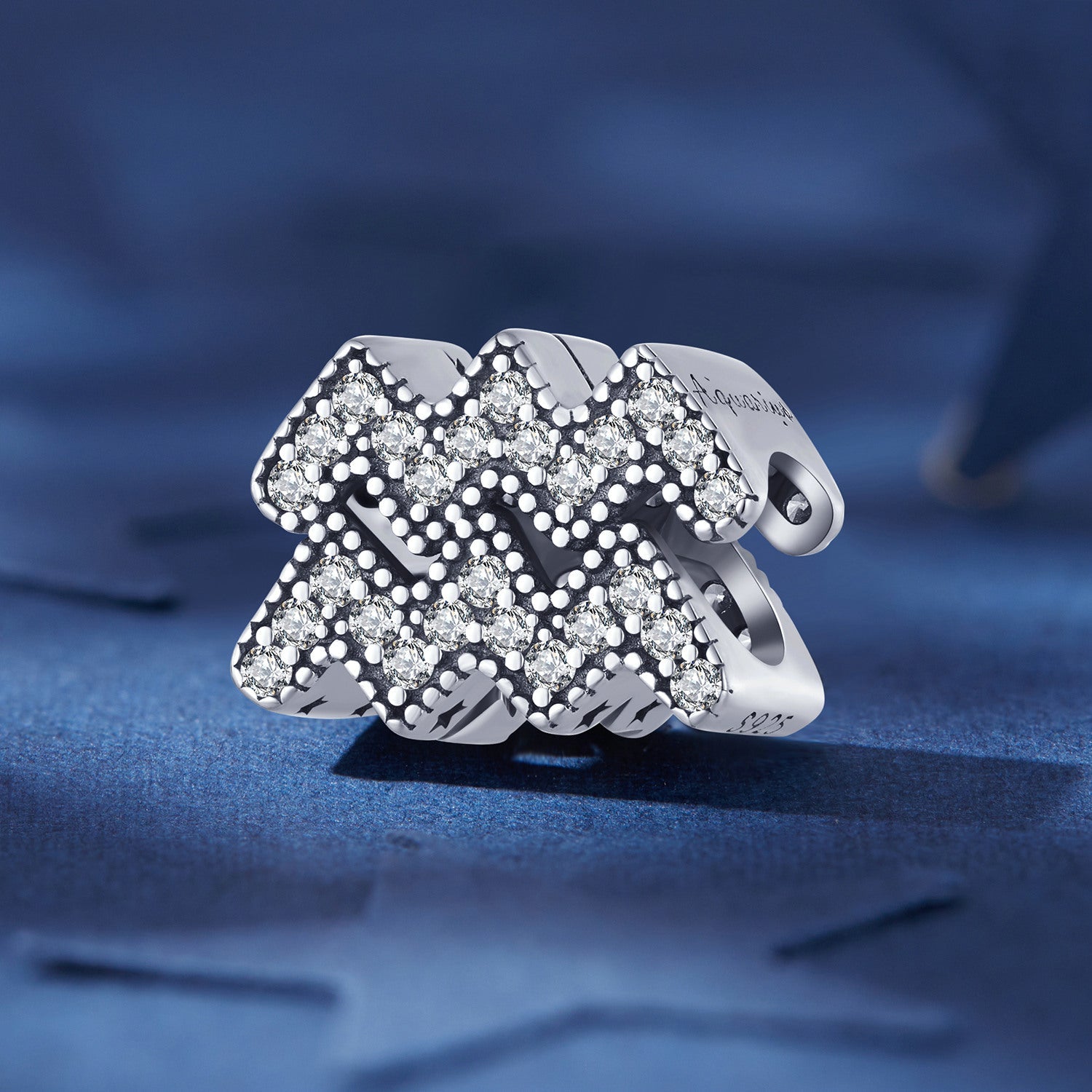 Silver Charm Aquarius Lucky Sign CZ Charm For Sale - sursenso Charm
