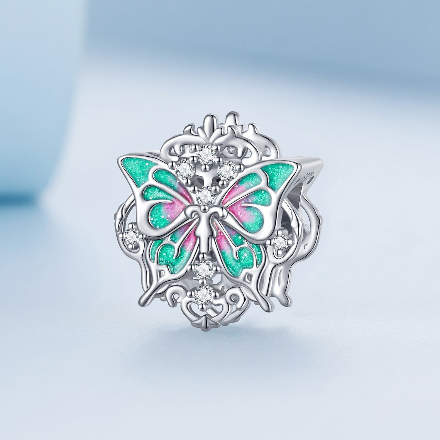 Silver Charm Baroque Butterfly CZ Charm For Sale - sursenso Charm