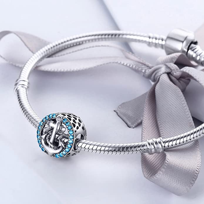 Silver Charm Blue Anchor CZ Charm For Sale - sursenso Charm