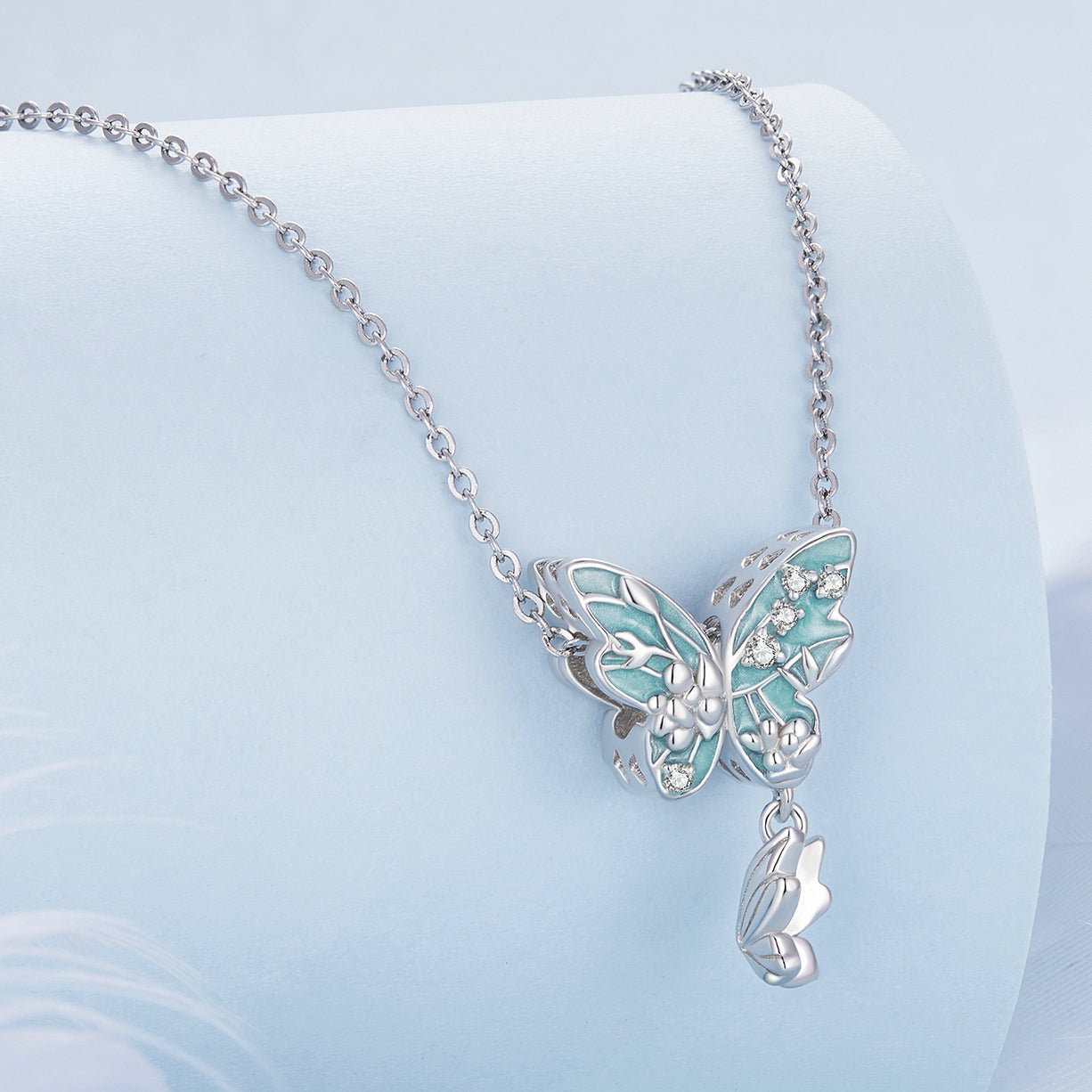 Silver Charm Blue Butterflies Love Flowers CZ Charm For Sale - sursenso Charm